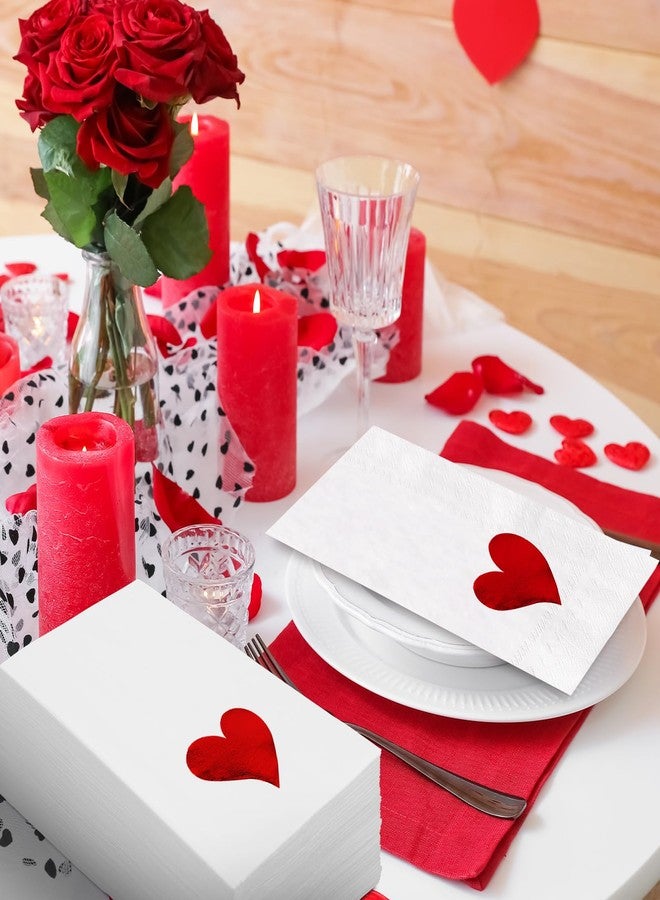 JarThenaAMCS 100 Pcs Valentine's Day Guest Napkins Paper Disposable Napkins Foil Red Heart Dinner Hand Napkin for Bathroom Wedding Anniversary Party Table Supplies - Image 4